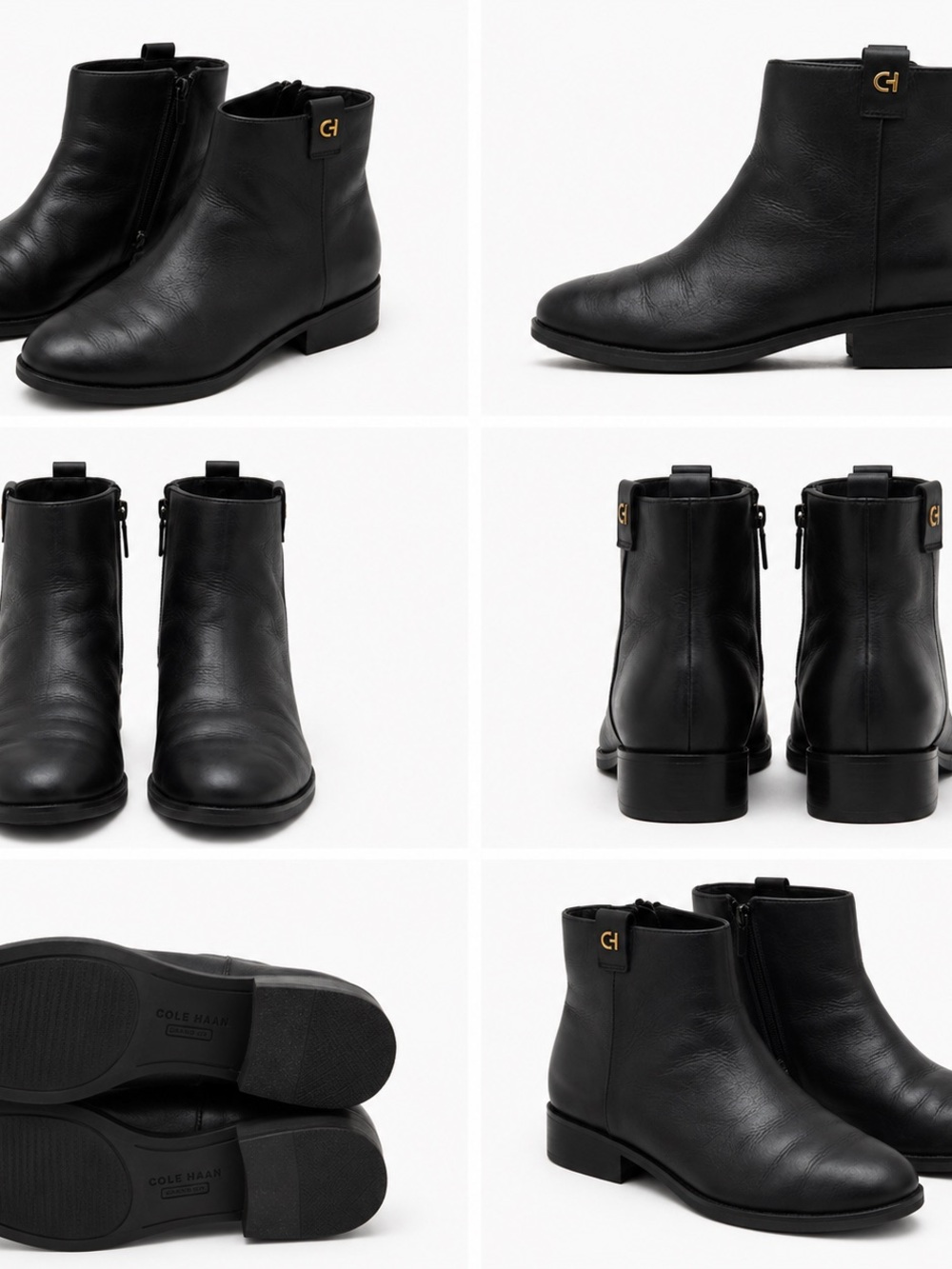 Cole Haan Black Leather Chelsea-Style Ankle Boots with Gold CH Accent